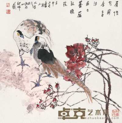 江文湛 壬午（2002年）作 蔷薇锦鸡 镜心 68.4×67.8cm